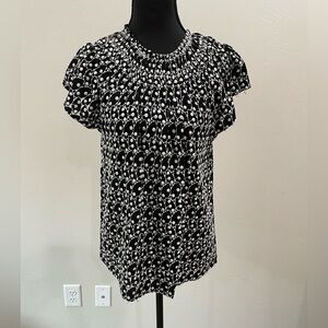 LOFT Black and White Embroidered Eyelet Blouse